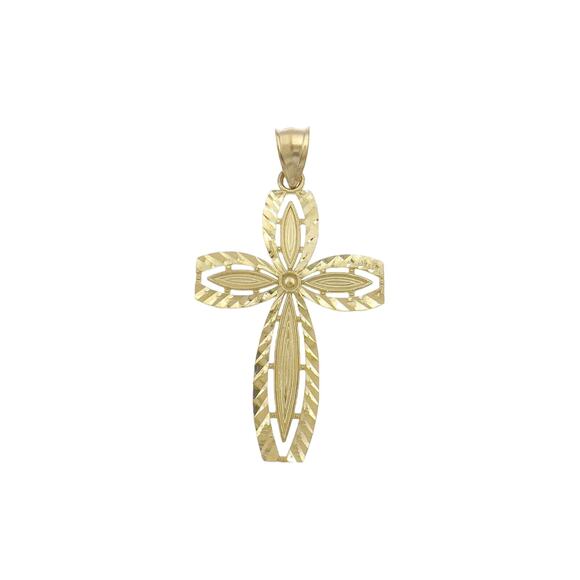 10k Yellow Gold Cross Pendant Charm Diamond Cut 1.9 inch - Picture 1 of 4
